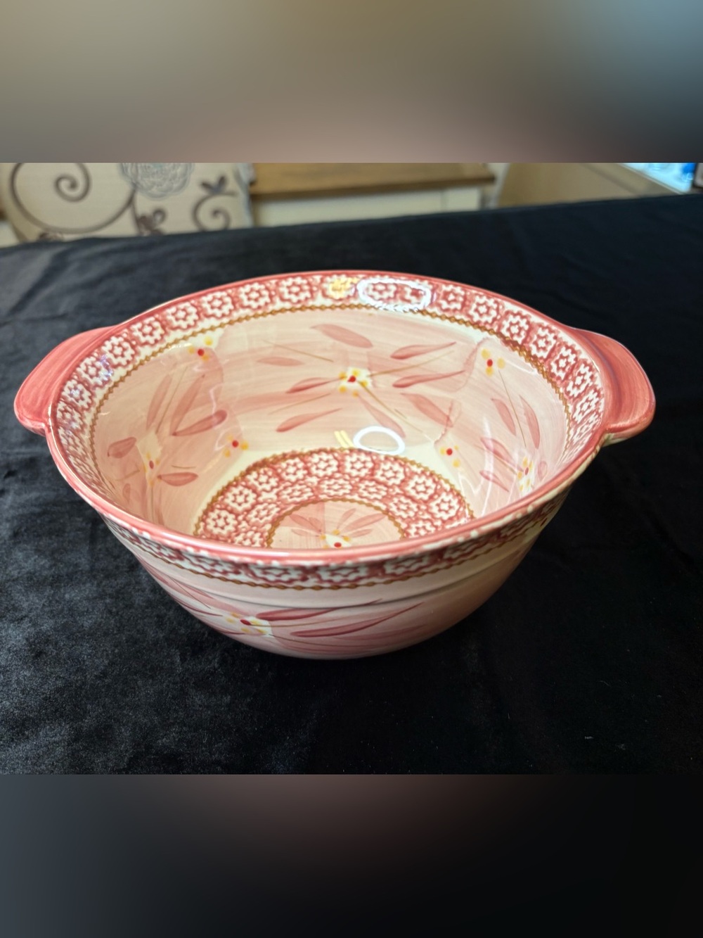 Temp- Tations Old World Cranberry Handled Round Serving Bowl